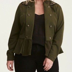 Torrid OO (Size 10) Green Embellished Shoulder Military peplum jacket